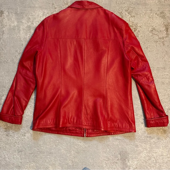 Vintage Red Genuine Leather Zip Front Made in Italy Jacket Size Medium - Picture 7 of 9